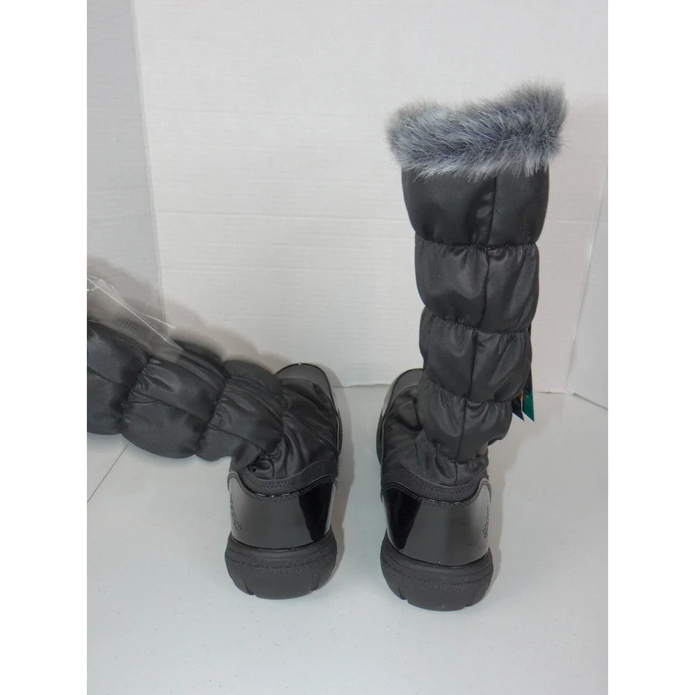 Sporto Eco System Womens Black Quilted Faux Fur Trim Winter Boots Size 10 NEW